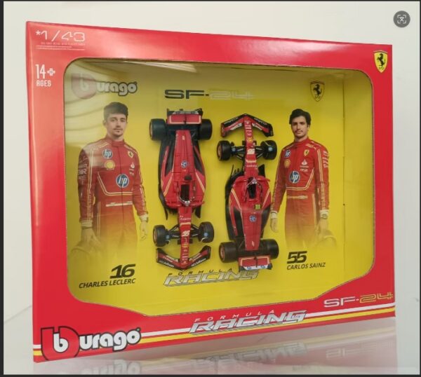 1:43 F1 Ferrari SF‑24 (2024) 2‑Car Set, Red, Photo Album Edition
