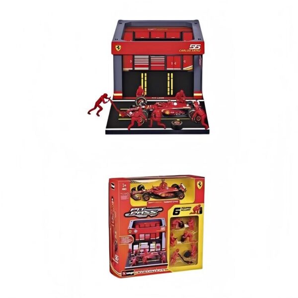 1:43 F1 Pit‑Stop Diorama Set Ferrari SF‑24 #55, Red, 2024 Livery