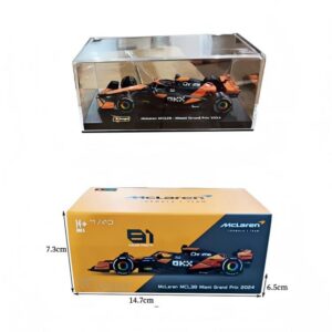 1:43 F1 McLaren MCL38 Miami GP #81 Oscar Piastri, Matte Black / Orange, With Helmet, Acrylic Display Case