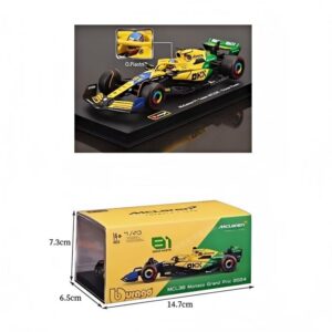 1:43 F1 McLaren MCL38 Monaco GP #81 Oscar Piastri, Matte Black / Yellow / Green, With Helmet, Acrylic Display Case