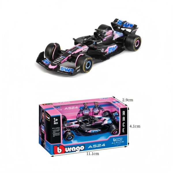 1:43 F1 Alpine A524 #10, Matte Black / Pink, Bahrain GP Livery, Standard Box Version