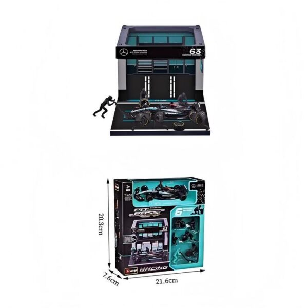 1:43 F1 Pit‑Stop Diorama Set Mercedes‑AMG W15 #63, Black / Green, 2024 Livery