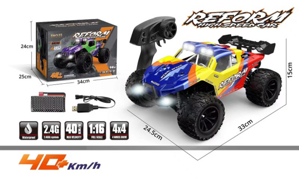 1:14Brushed Full Proportional High-Speed RC Car (yellow blue)