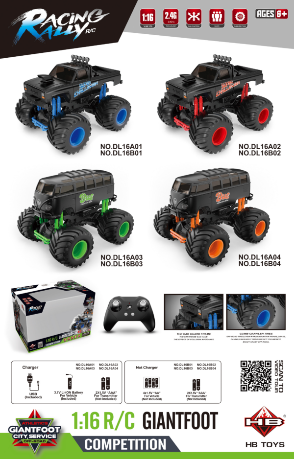 1:16 Large‑Wheel Race Monster RC Truck Window Box