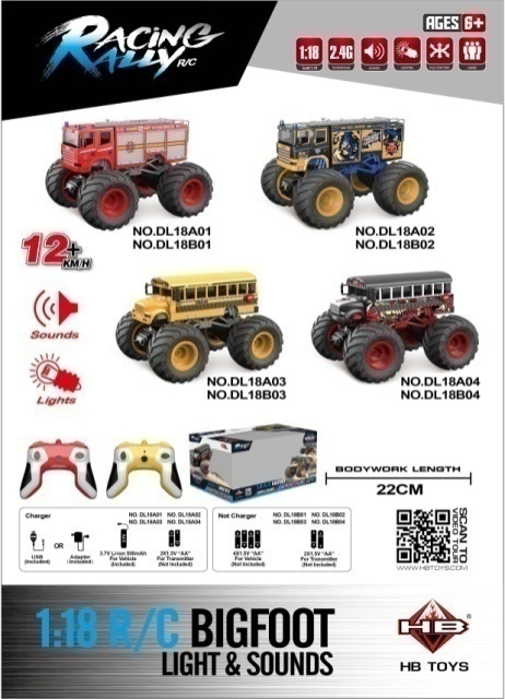 1:18 Large‑Wheel Race Monster RC Truck with Light & Sound Window Box