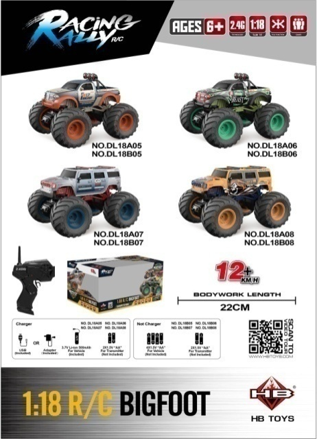 1:18 Large‑Wheel Race Monster RC Truck Window Box