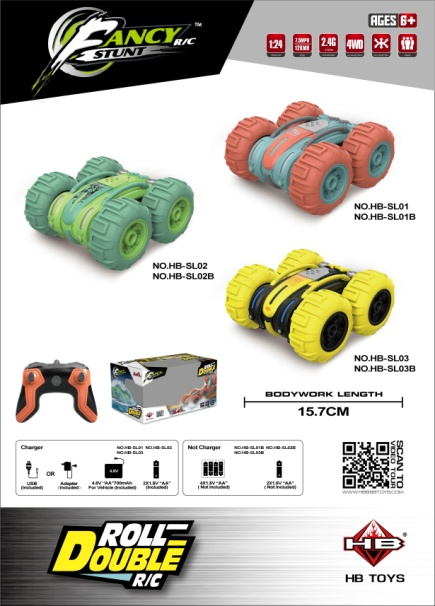 HB-SL01  TO SL03 1:24 Amphibious Double‑Sided Stunt RC Car, Window Box