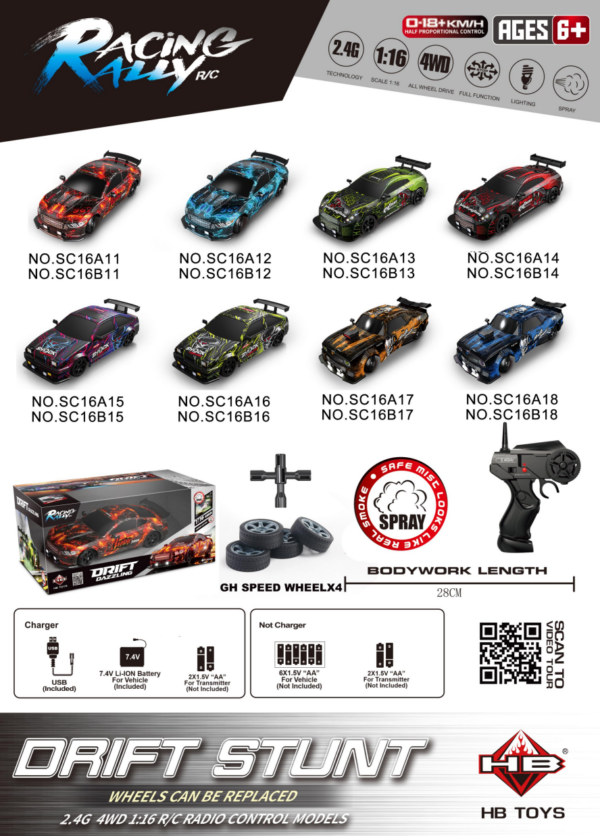1:16 4WD Drift RC Car with LED Lights Window Box