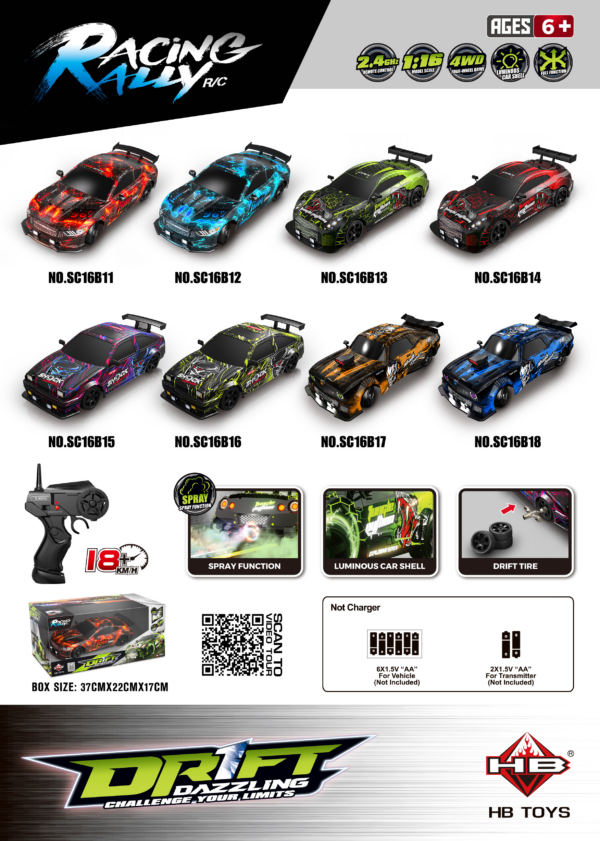 1:16 4WD Drift RC Car with LED Lights Window Box