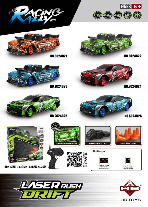 1:24 4WD Drift RC Car with LED Lights Window Box