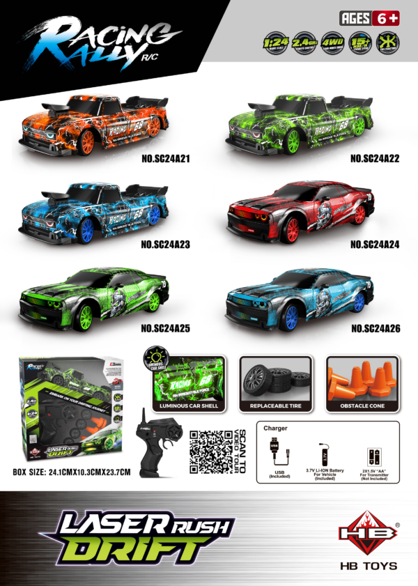1:24 4WD Drift RC Car with LED Lights Window Box