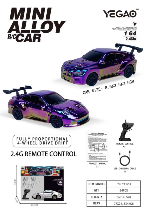 1:64 Porsche 911 GT3 RS / BMW M4 RC Car with Pistol‑Grip Transmitter