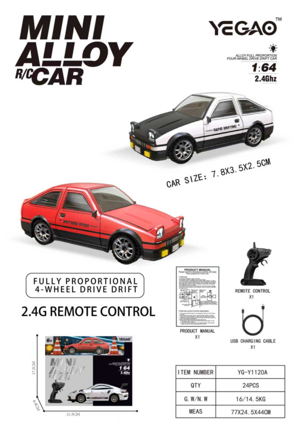 1:64 Toyota AE86, Pistol‑Grip RC Transmitter