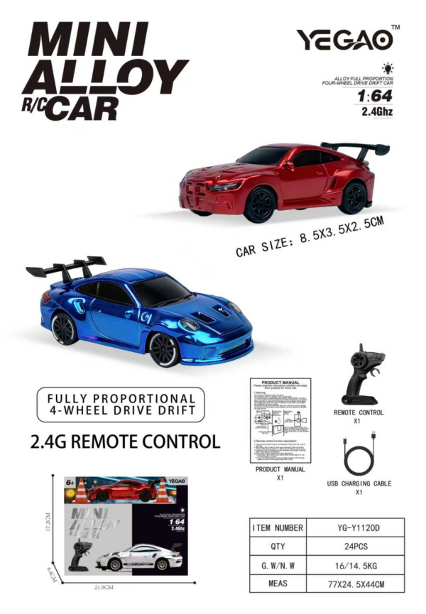 1:64 Porsche 911 GT3 RS / BMW M4 RC Car with Pistol‑Grip Transmitter