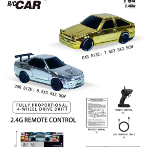 1:64 Toyota AE86 / Nissan GTR R34 RC Car with Pistol‑Grip Transmitter