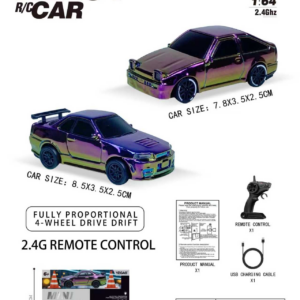 1:64 Toyota AE86 / Nissan GT‑R R34 RC Car with Pistol‑Grip Transmitter