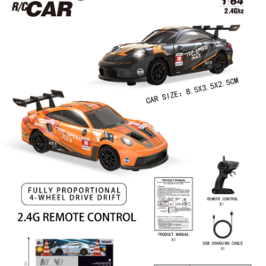 1:64 Porsche 911 GT3 RS RC Car with Pistol‑Grip Transmitter