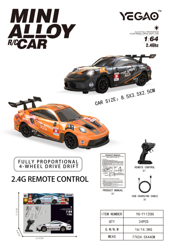 1:64 Porsche 911 GT3 RS RC Car with Pistol‑Grip Transmitter