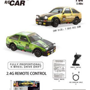 1:64 Toyota AE86 RC Car with Pistol‑Grip Transmitter