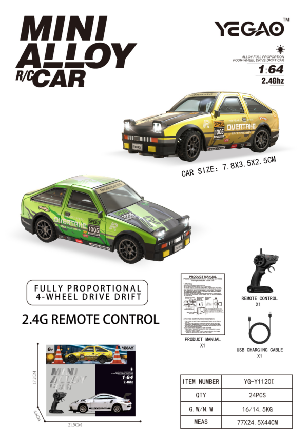 1:64 Toyota AE86 RC Car with Pistol‑Grip Transmitter