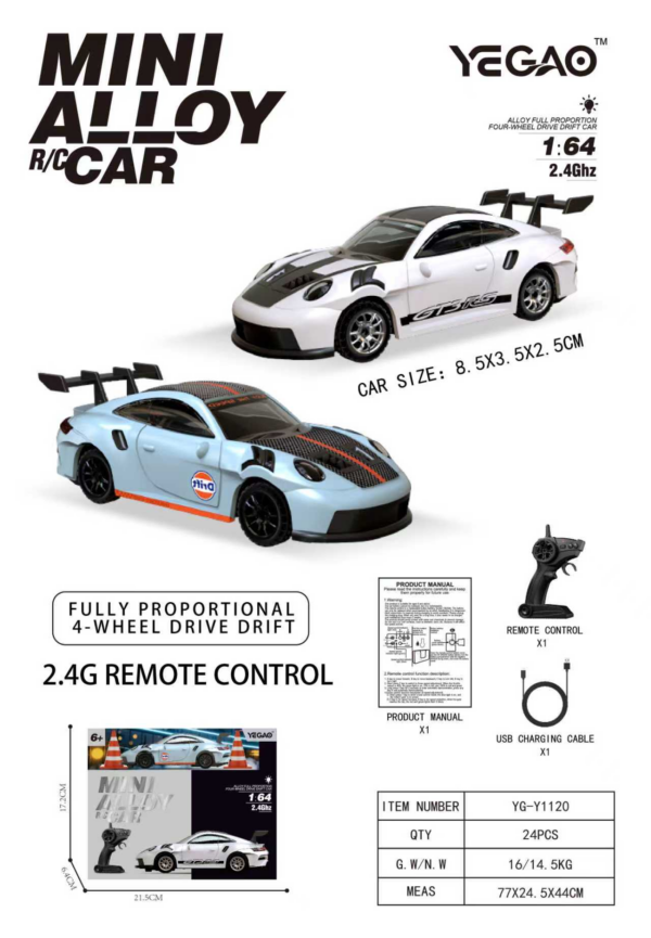 1:64 Porsche 911 GT3 RS, Pistol‑Grip RC Transmitter