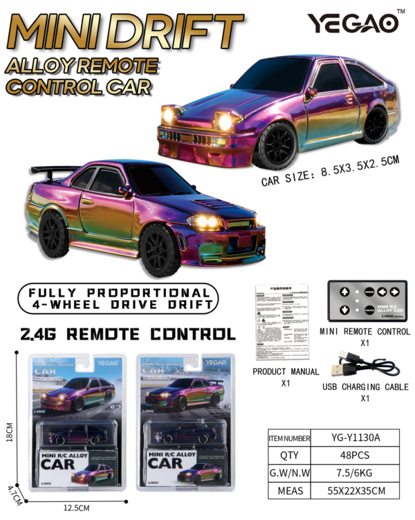 1:64 Toyota AE86 / Nissan GT‑R R34 RC Car with Mini Remote Controller