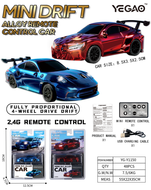 1:64 Porsche 911 GT3 RS / BMW M4 RC Car with Mini Remote Controller
