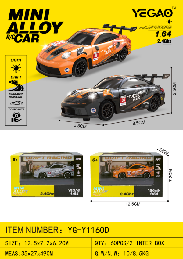 1:64 Porsche 911 GT3 RS RC Car with Mini Remote Controller