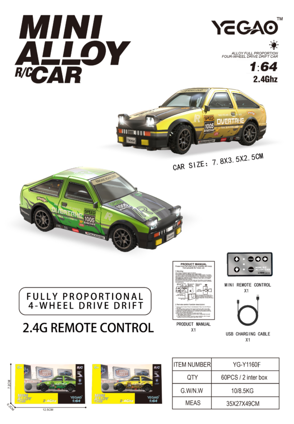 1:64 Toyota AE86 RC Car with Mini Remote Controller