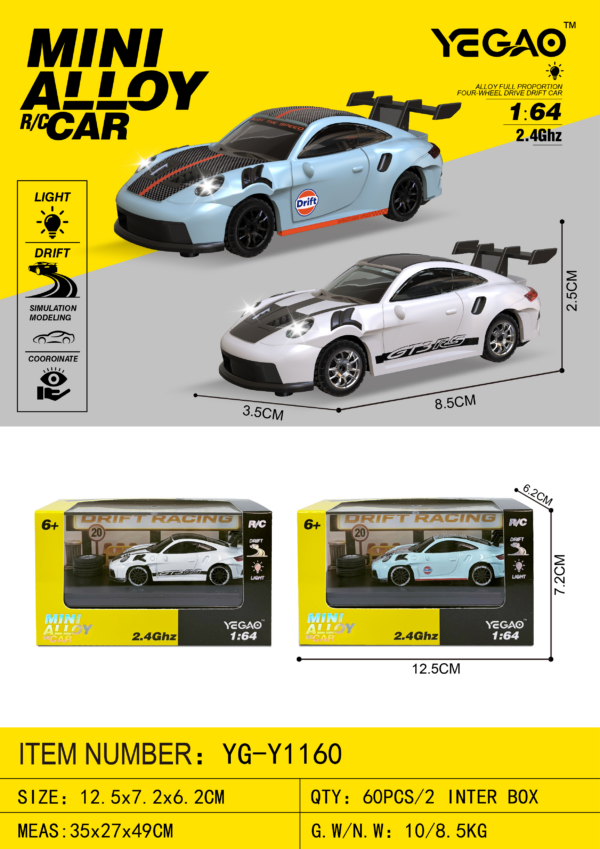1:64 Porsche 911 GT3 RS RC Car with Mini Remote Controller