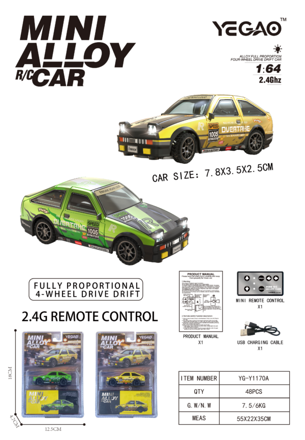1:64 Toyota AE86 RC Car with Mini Remote Controller