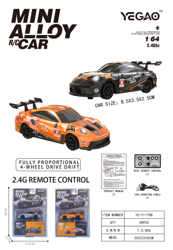 1:64 Porsche 911 GT3 RS RC Car with Mini Remote Controller